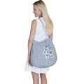 Blue & Grey Floral Print Cotton Handbag